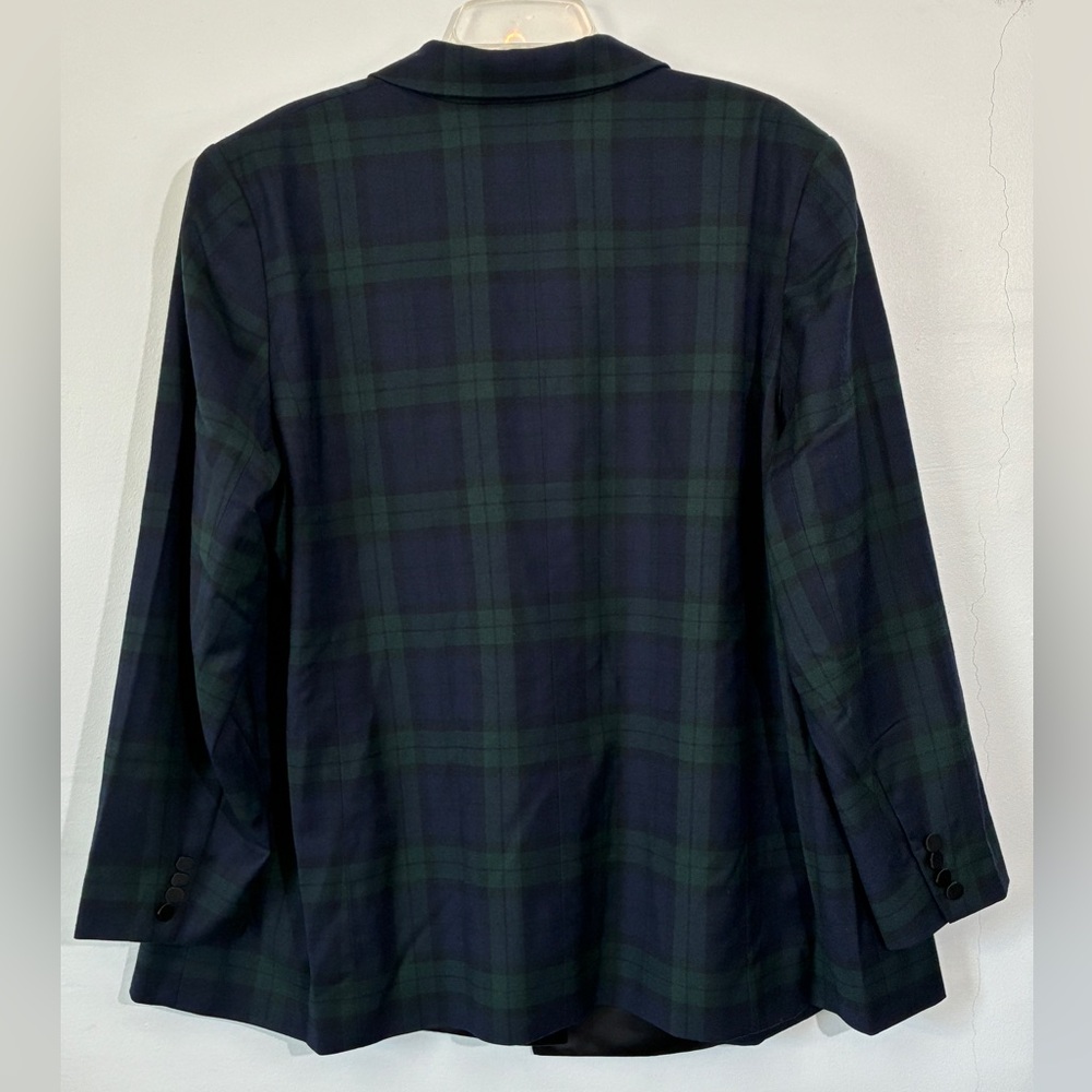 Ralph Lauren Plaid Double Breasted Satin Wool Tuxedo Blazer Green/Navy/Black 22W - Picture 7 of 14